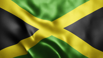3d Rendered Realistic fabric Shiny Silky waving flag of Jamaica 8K Illustration Flag Background Jamaica National Flag