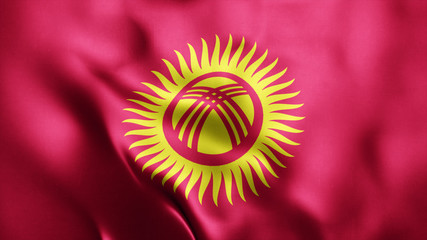 3d Rendered Realistic fabric Shiny Silky waving flag of Kyrgyzstan 8K Illustration Flag Background Kyrgyzstan National Flag