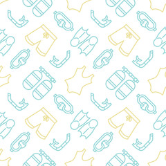 Swimming and diving icons pattern. Summer beach accessories seamless background. Seamless pattern vector illustration