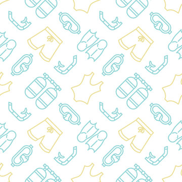 Swimming and diving icons pattern. Summer beach accessories seamless background. Seamless pattern vector illustration