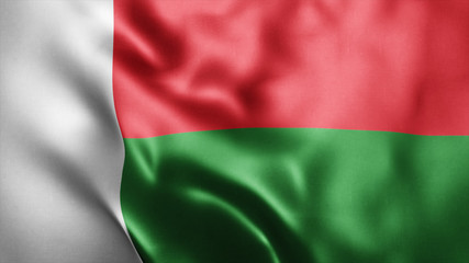 3d Rendered Realistic fabric Shiny Silky waving flag of Madagascar 8K Illustration Flag Background Madagascar National Flag