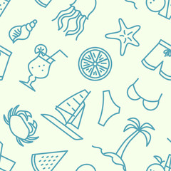 Obraz premium Beach travel icons pattern. Summer accessory seamless background. Seamless pattern vector illustration
