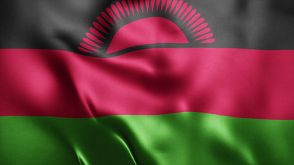 3d Rendered Realistic fabric Shiny Silky waving flag of Malawi 8K Illustration Flag Background Malawi National Flag