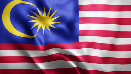  3d Rendered Realistic fabric Shiny Silky waving flag of Malaysia 8K Illustration Flag Background Malaysia National Flag