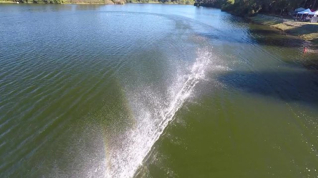 Cinematic drone shot of a RC boat race in Charleston, SC