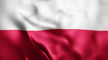 3d Rendered Realistic fabric Shiny Silky waving flag of Poland 8K Illustration Flag Background Poland National Flag