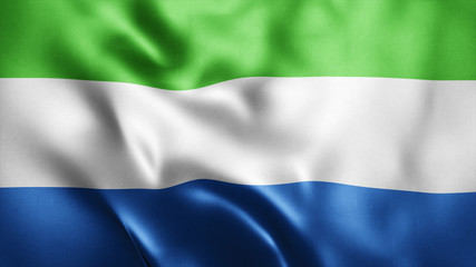 3d Rendered Realistic fabric Shiny Silky waving flag of Sierra Leone 8K Illustration Flag Background Sierra Leone National Flag