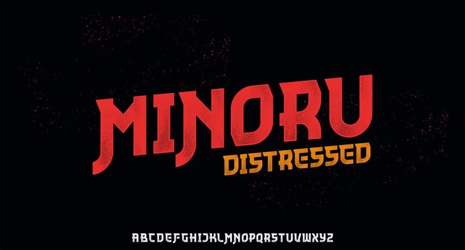 minoru, the Japanese or Chinese  style font with grunge distressed texture font