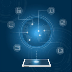virtual technology background with tablet