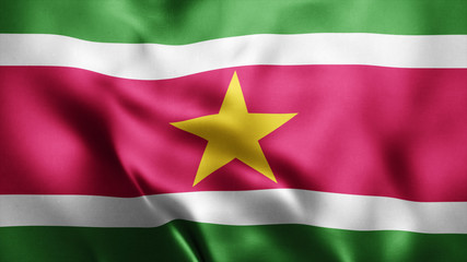 3d Rendered Realistic fabric Shiny Silky waving flag of Suriname 8K Illustration Flag Background Suriname National Flag