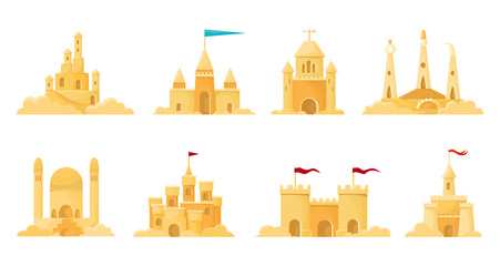 Sand castle vector illustration on white background . Sandcastle vector cartoon set icon. Isolated cartoon set icon sand castle.