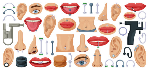 Piercing vector cartoon set icon. Isolated vector illustration body on white background . Cartoon set icon piercing.