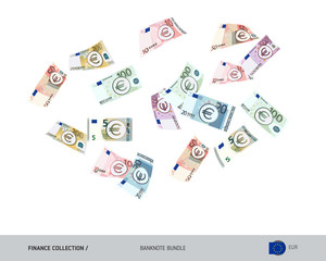 Flying Euro banknotes set. Isolated on background. Cash of different nominal value. Vector illustration on the topic of finance.