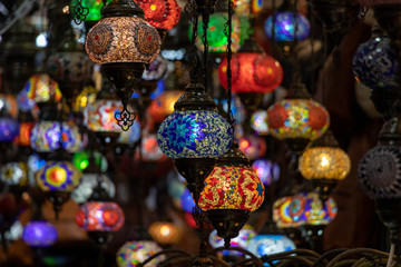 Colorful turkey mosaic glass lamps at the market in palma, mallorca, spain