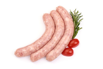 Sausages for frying, grill pork sausages, isolated on white background