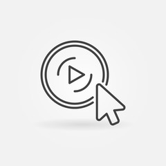 Mouse click on round video player button vector outline vlogging concept icon or sign