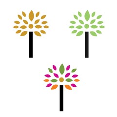 set abstract simple colorful tree digital logo and icon