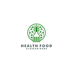 healthy food green fork and leaves natural logo icon vector template