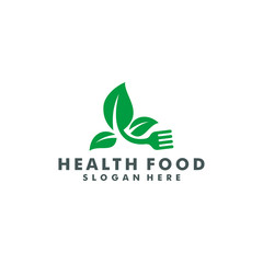 healthy food green fork and leaves natural logo icon vector template