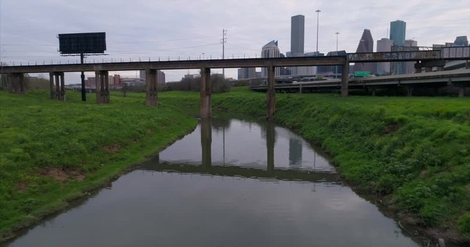 This video is about an aerial view of the Buffalo Bayou near downtown Houston on a cloudy day. This video was filmed in 4k for best image quality.