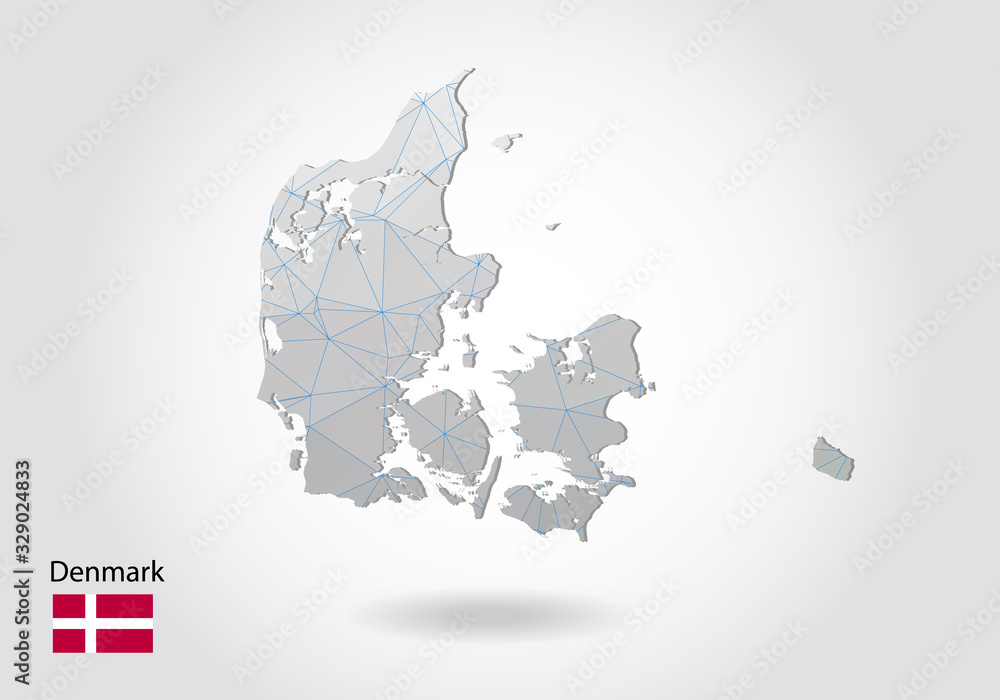 Aufkleber vector map of denmark with trendy triangles design in polygonal style on dark background, map shape 