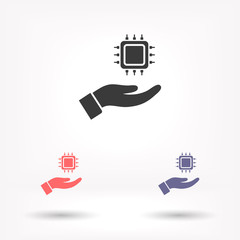 CPU in hand icon , lorem ipsum Flat design