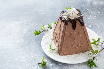 Chocolate  Paskha. Russian traditional Easter cottage cheese dessert