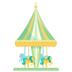 Colorful children's carousel with horses. Illustration in flat style isolated on white background.