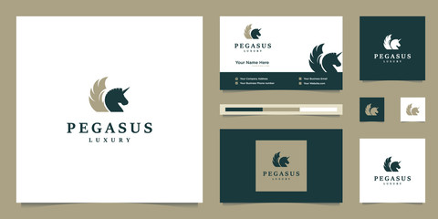 Elegant Pegasus. Minimalist premium horse. Pegasus style mythical silhouette, premium logo design inspiration.