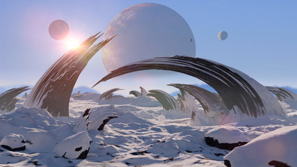 alien planet landscape, beautiful frozen surface on another world © dottedyeti