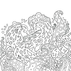lace pattern lined doodle coloring book page black and white background art therapy relax psychology

