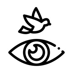 Human Eye Watching Fly Bird Icon Thin Line Vector. See Live Flying Bird, Anatomy Organ For Watch Concept Linear Pictogram. Monochrome Outline Sign Isolated Contour Symbol Illustration