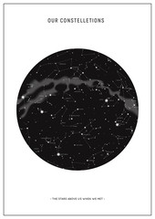 Star map of vector constellations. Poster with stars above you when you met.
