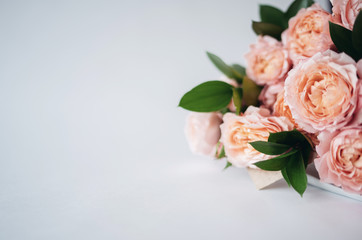 Elegant bouquet of a lot of peonies of pink color close up. Beautiful flower for any holiday. Lots of pretty and romantic flowers.
