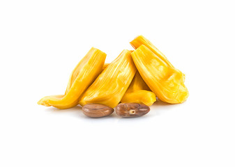 ripe jackfruit and seeds on a white,isolated