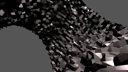 3d rendering of low poly grey black background with 3d objects and modern style. Creative simple geometric background of polygons. Spiral
