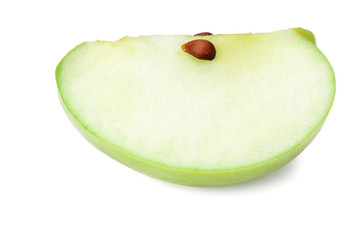 Green apple slice isolated on white background. cut of green apple