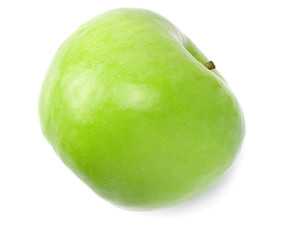 green apple isolated on white background. one apple. top view