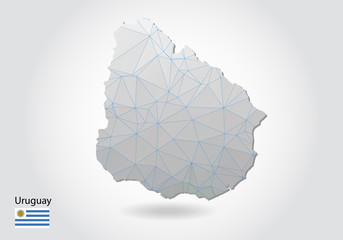 Vector polygonal Uruguay map. Low poly design. map made of triangles on white background. geometric rumpled triangular low poly style gradient graphic, line dots, UI design.