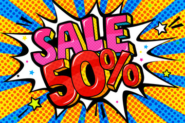 Sale fifty percent Message in pop art style