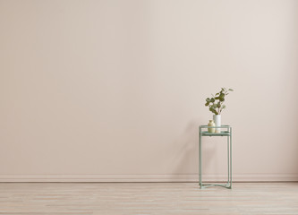 Coffee table and chair concept in the pink wall background style.