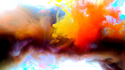 Color drops in water , abstract color mix , drop of Ink color mix paint falling on water Colorful...