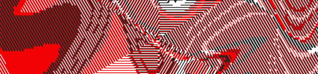 Abstract panoramic ethnic halftone background. Panorama, black white red color Backdrop with lines. Vector illustration.