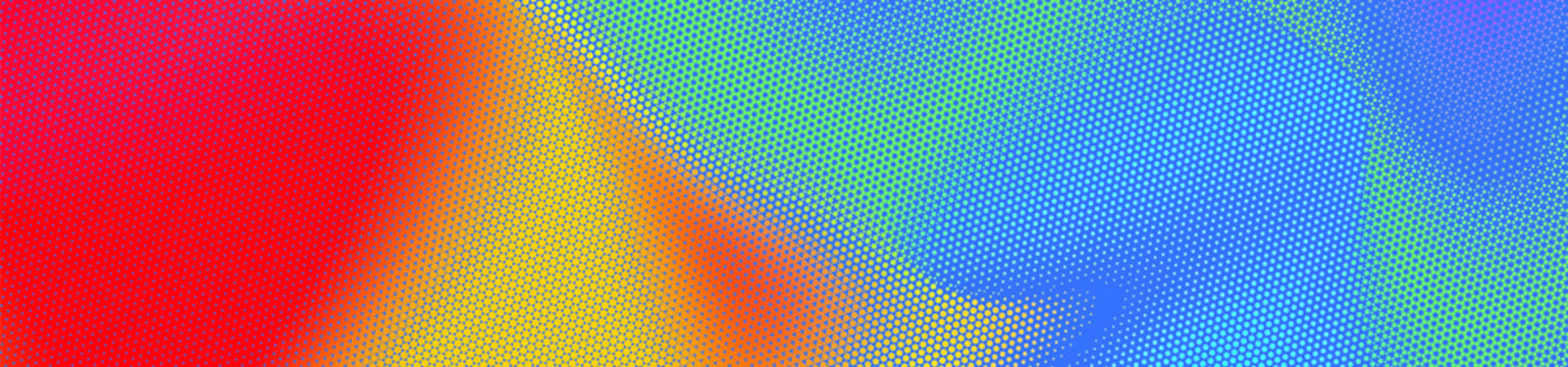 Abstract panoramic colorful halftone wide background. Panorama, Modern gradient Multicolor Backdrop with dots. Dotted soft lines pattern. Vector illustration.