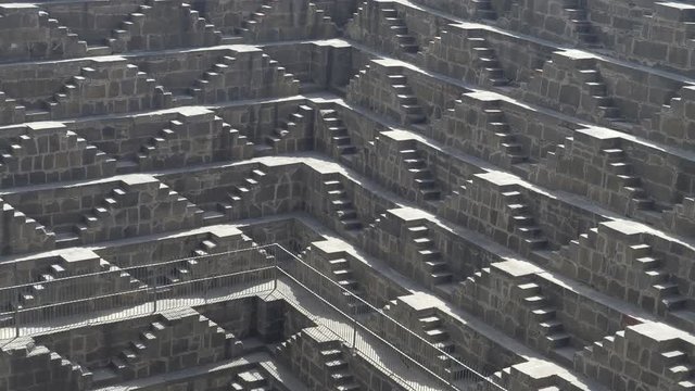 close view of chand baori, a stepwell situated in the village of abhaneri in the indian state of rajasthan