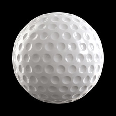 Golf Ball Isolated on Black Background. High Resolution 3D Render.