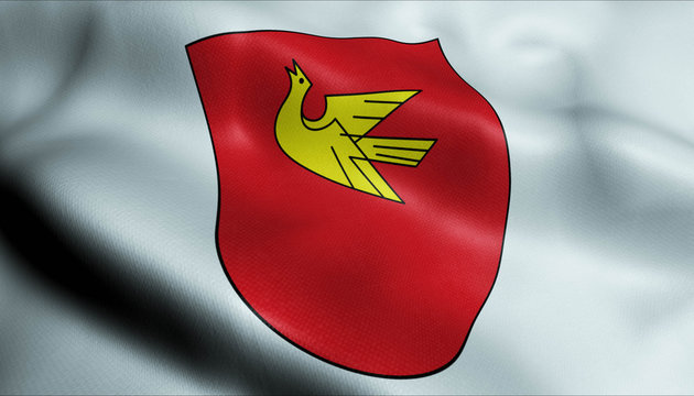 3D Waving Germany City Coat of Arms Flag of Lorrach Closeup View