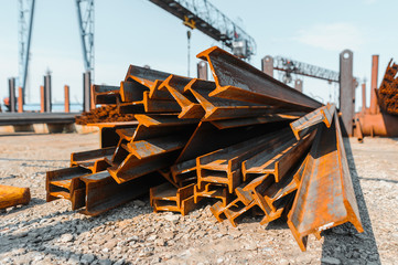 Steel beams, channels in the finished product warehouse