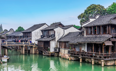 Fototapeta na wymiar Ancient rivers and residential buildings in Wuzhen, Zhejiang Province..