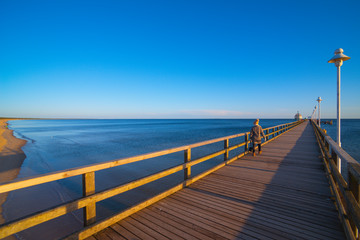 Obraz premium Baltic Sea, Usedom Island, winter, morning. Pictures of carefree life, practically just a few hours before the corona virus crisis changes everyone: the island is now closed. Fear instead of joy.